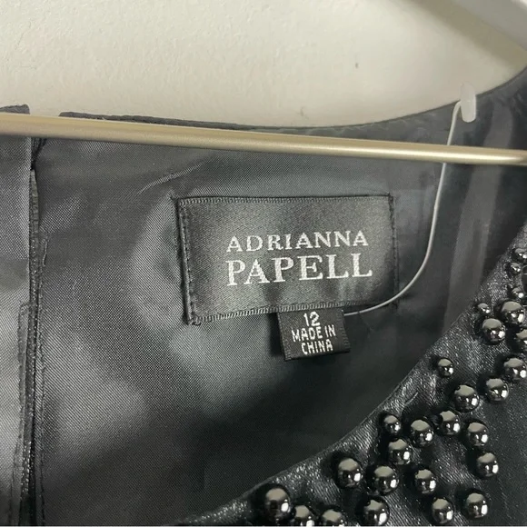 NWT Adrianna Papell Black Cocktail Dress Tiered Ruffle Sleeveless Beaded Neck - Picture 2 of 12